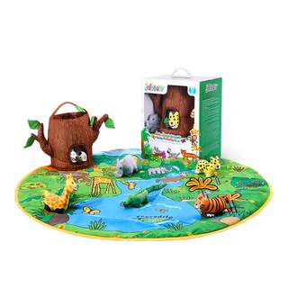 jollybaby新生儿欢乐游戏毯动物玩偶3-6-18月宝宝玩具1米可爬行垫