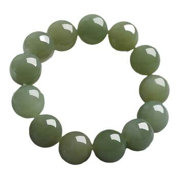 Jade Bracelet Made of Hetian Jade, Green and White Jade Round Beads, Unisex, Single Bead Approximately 12mm, 14mm, 16mm, Clear Water Color Jade Bracelet