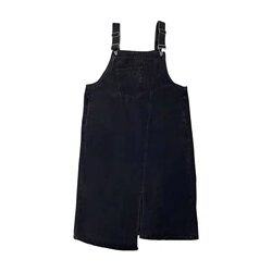 ZY Fashion Hall Salt Irregular Denim Suspender Skirt ຂອງແມ່ຍິງ Retro Loose Slim ຍາວ Suspender Dress Summer