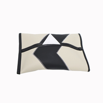 Original and exclusive design handmade black trendy geometric patchwork tissue cover microfiber matte leather tissue bag