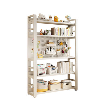Extended bookshelf by the table with hole plate floor-standing shelf