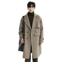 Cashmere wool blend high-end design double-sided woolen coat mens long 23 autumn and winter new thickened coat