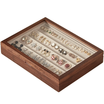 Solid wood earrings special storage box for earrings ear clips earrings necklace display box jewelry box glass lid jewelry box