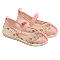 Spring and summer girls embroidered shoes Chinese style mesh breathable hand embroidered hollow ancient style costume Hanfu childrens shoes