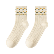 Zhuji socks womens mid-calf socks pure cotton autumn and winter cute cartoon deodorant sports socks forest style embossed stockings trendy