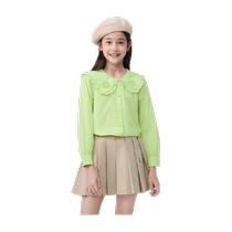 Balabala childrens shirts girls shirts medium and large childrens pure cotton spring clothes long sleeves sweet lace lapels fashionable