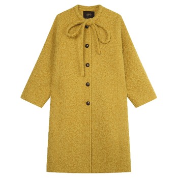 白鹿语时尚气质抽绳系带圆领外套2024冬新款落肩宽松长款女式大衣