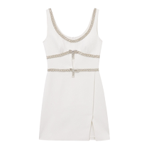 self-portrait 2024 early autumn new pure white sweet temperament diamond bow sleeveless dress