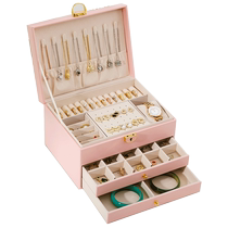 Jingman three-layer jewelry box high-end jewelry necklace storage box large-capacity lockable bracelet ring and ear jewelry box