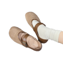 Daphne Birkenstock Womens Flat Leather Shoes Summer Womens Shoes 2024 New Round Toe Shallow Mouth Low Heel Peas Shoes