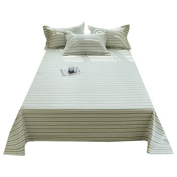 Summer pure cotton old coarse fabric sheets single piece thickened pad single cotton linen bed single stripe students dormory set three-piece