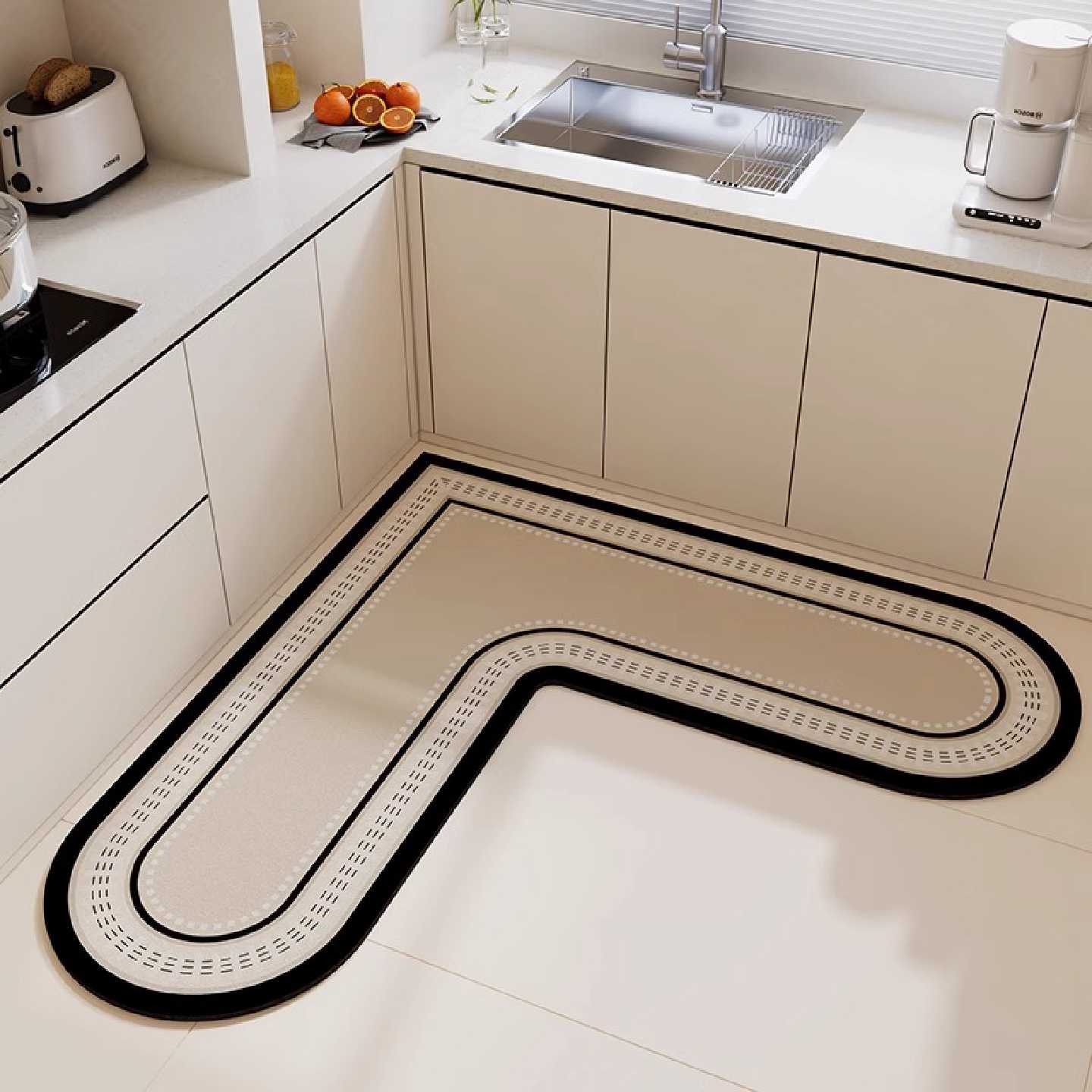 L-shaped kitchen floor mats are non-slip, oil-proof, wipeable and wash-free door special waterproof foot mats, diatom mud absorbent carpets
