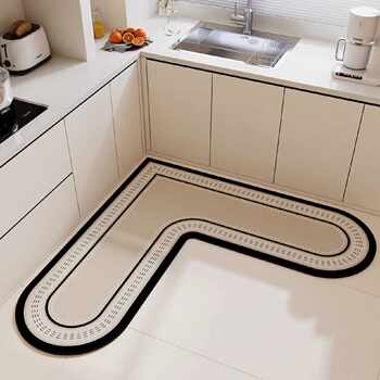 L-shaped kitchen floor mats are non-slip, oil-proof, wipeable and wash-free door special waterproof foot mats, diatom mud absorbent carpets