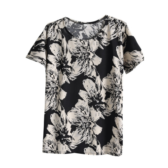 新款夏装妈妈上衣40-50岁 中老年大码女装短袖加肥加大T恤奶奶装