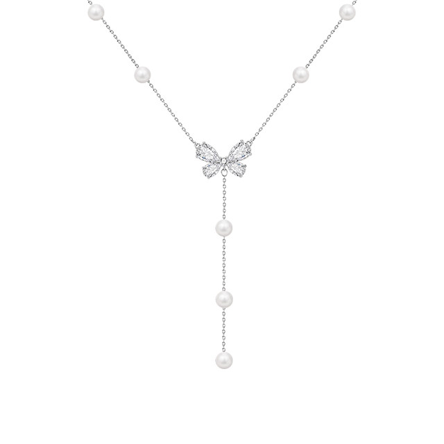 Manta Rose~French Gypsophila Butterfly Necklace