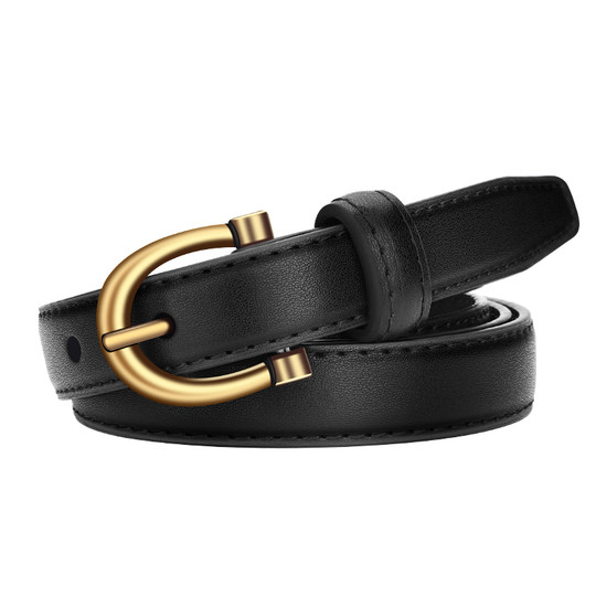 花花公子皮带女士牛仔裤腰带牛皮百搭黑色裤带细装饰复古女夏季潮