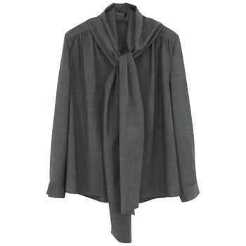 Tailed lace-up wool long-sleeved shirt