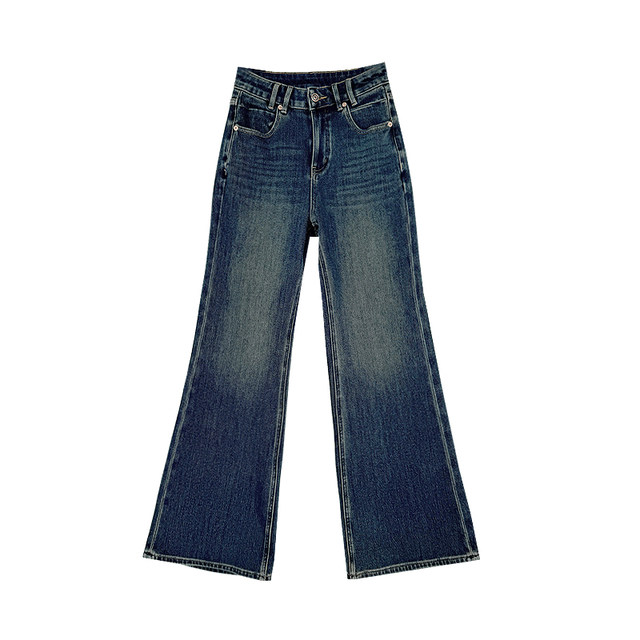 Self-retained benchmark pants type~retro micro-flavored velvet jeans for women in autumn and winter new straight-leg loose floor-length wide-leg pants