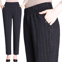 Middle-aged and elderly mothers pants spring and autumn loose straight leg casual pants for grandma plus velvet warm elastic waist old lady trousers