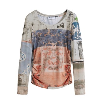 Desigual25 autumn and winter new elastic collage illustration printed elastic women's t-shirt
