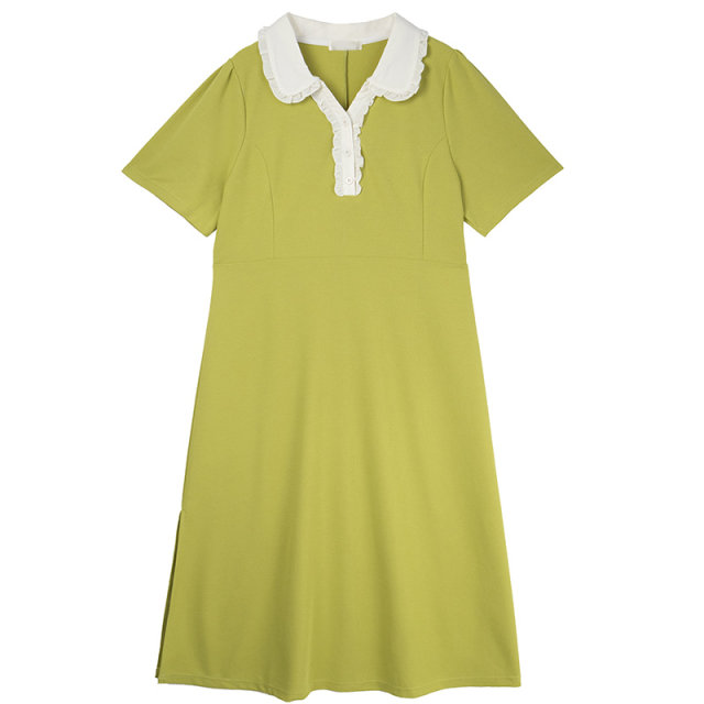 High waist slim sweet lace polo collar dress