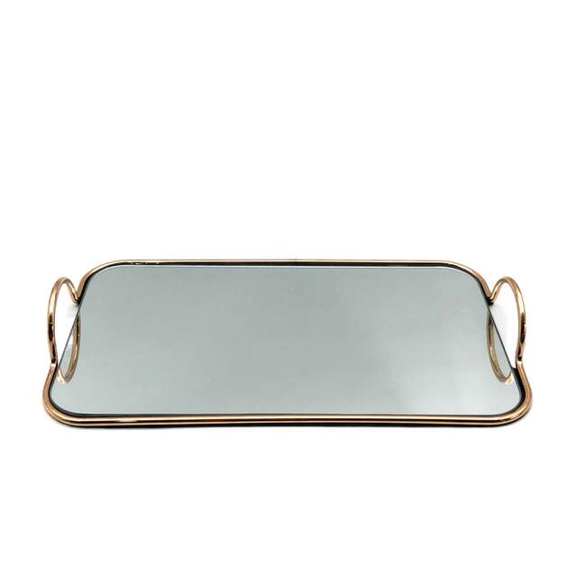 Ins Nordic Internet celebrity gold edge mirror glass tray light luxury iron storage tray living room storage decorative tray
