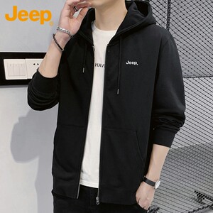 Jeep吉普开衫卫衣男士运动春秋运动休闲连帽外套宽松袋鼠兜上衣服