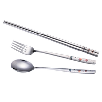 (Self-operated) LaCena Korea imported 304 stainless steel chopsticks spoons and forks portable tableware set for adults anti-scalding