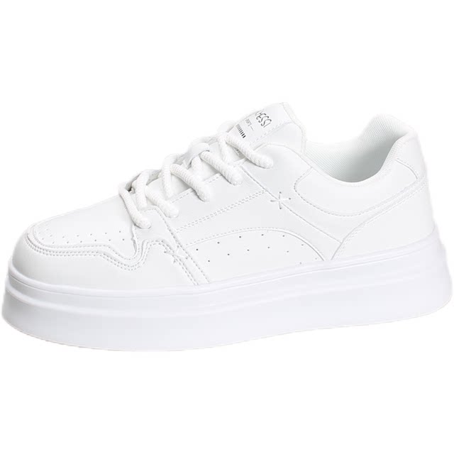 Hong Kong style men's low-top trendy thick-soled white shoes