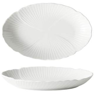 Fish plate ceramic flower shape oval pure white