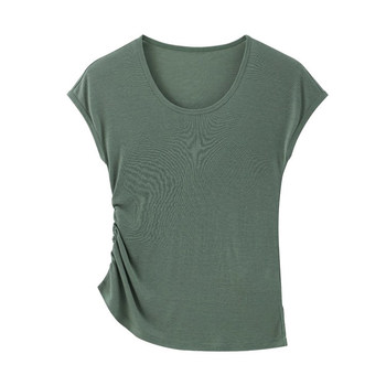 Tinge tencel pleated ເສື້ອທີເຊີດແຂນສັ້ນຂອງແມ່ຍິງໃນລະດູໃບໄມ້ປົ່ງແລະລະດູຮ້ອນ 26 ຊັ້ນໃນໃຫມ່ breathable breathable ຊັ້ນເທິງ.