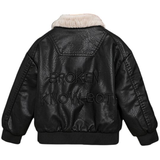 Boys' leather winter clothing 2025 children's fleece jacket