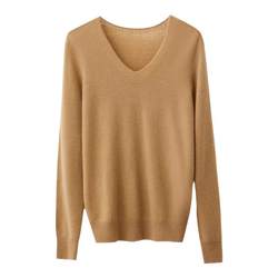 Amii Merino Wool Sweater Women's 2024 Spring New Warm Bottoming Shirt V-neck Straight Long Sleeve Versatile Top
