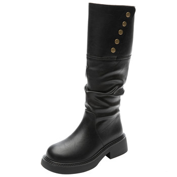 Knight boots fashionable casual elegant thick heel mid-heel snap buckle
