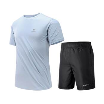 Camel sports suit for men and women, new spring and summer new quick-drying short-sleeved running fitness shorts two-piece set