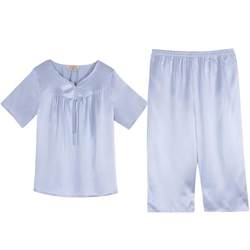 [ຂອງຂວັນວັນແມ່] American Standard Summer Silk Short Sleeve Pajamas Women's 100% Mulberry Silk Home Clothes Set for Mom