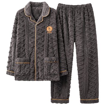 Langsha coral velvet pajamas for men thickened warm suit