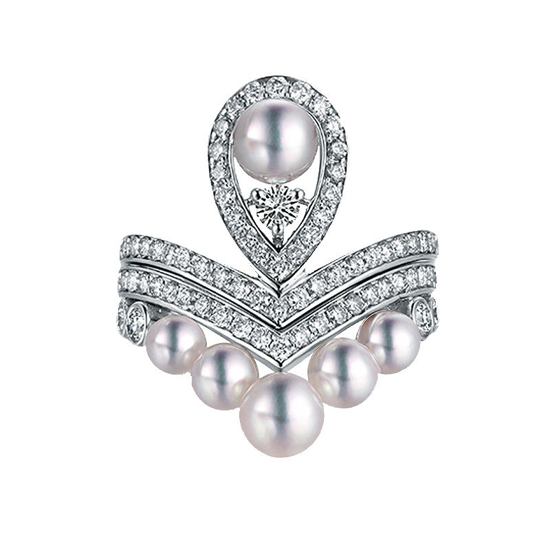 Valentine's Day gift for Queen Josephine's coronation, the same style 18k gold water drop crown set V ring pearl diamond ring