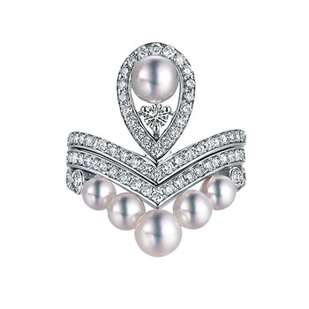 Valentine's day gift for queen josephine's coronation, the same style 18k gold water drop crown set v ring pearl diamond ring