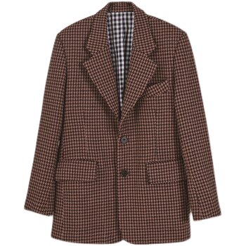 MIXSEVEN woolen blazer ສີນ້ໍາຕານ retro ຊຸດ houndstooth