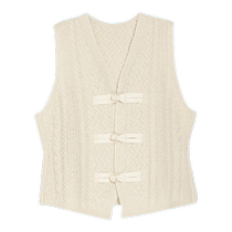 (New Chinese style) puretea tea buckle alpaca vest womens V-neck sleeveless off-white 2023 winter