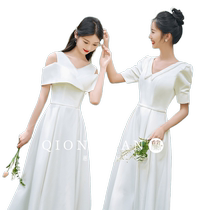 Jonglan white small evening gown can normally wear summer collar certificate registration little white dress bride betrothed with dress and slim