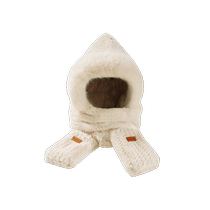 Cute autumn and winter warm three-piece set for women bear scarf hat one-piece gloves plush large head circumference anti-freeze and versatile