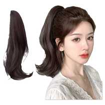Ponytail high grip real hair wig female real hair slightly curly fake ponytail short hair high ponytail braid wig natural and light