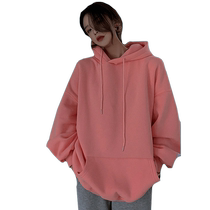 oversize sweatshirt female spring and autumn money with cap casual mid length bf loose Korean version coat Korean tie slacker