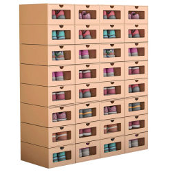 ກ່ອງໃສ່ເກີບໃນເຮືອນ shoe storage box shoe wardrobe transparent drawer type long boot carton simple shoe rack dormitory kraft paper