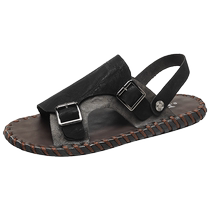 Bulls family genuine leather sandals mens genuine leather soft sole trendy outer wear driving slippers outdoor wading beach shoes