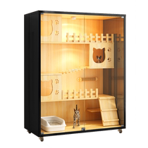 Bois massif Cat Villa Home Luxury Cat House Indoor Panoramique Cat Cabinet Cat Nest Climbing Integrated Kitty House Cat Cage