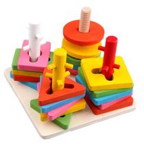 Montessori early education aids for children thinking geometric shapes four sets of column building blocks educational toys for 2-3-4 year old babies