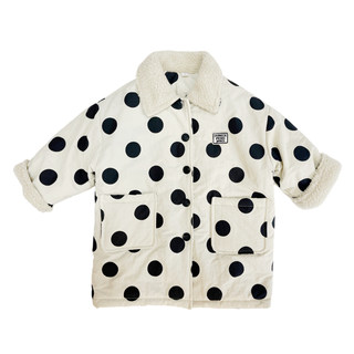 Girls winter velvet thickened polka dot long coat